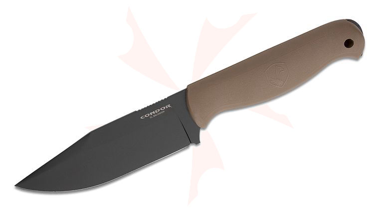 Condor Tool & Knife CTK1831-4.9-HC Fighter Knife Fixed Blade 4.91 inch 1075 Carbon Steel Black Cerakote Clip Point, Tan Polypropylene Handles, Zytel Sheath