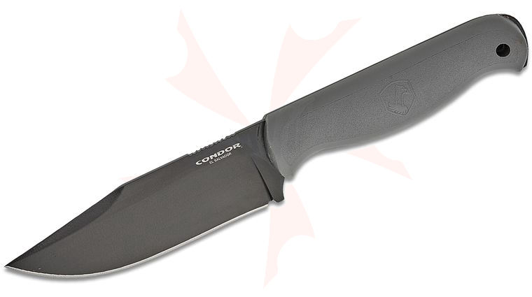 Condor Tool & Knife CTK1831-4.9RGHC Fighter Knife Fixed Blade 4.73 inch 1075 Carbon Steel Black Cerakote Clip Point, Rhino Gray Polypropylene Handles, Zytel Sheath