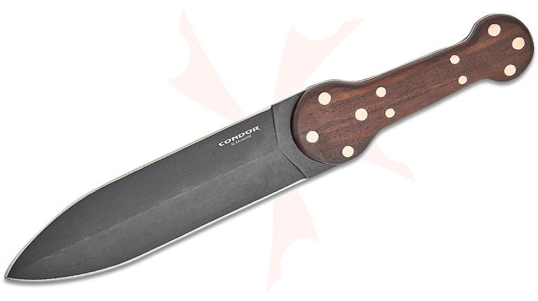 Condor Tool & Knife CTK1832-7.9-HC Trade Dag Fixed Blade Knife 7.95 inch 1095 Carbon Steel Double Edge Dagger, Walnut Handles, Welted Leather Sheath