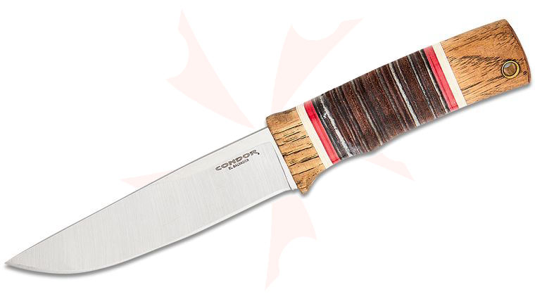 Condor Tool & Knife CTK2846-5.5-HC Country Backroads Fixed Blade Knife 5.54 inch 1075 Carbon Steel Polished Drop Point, Leather Stacked Burnt American Hickory Handle, Welted Leather Sheath