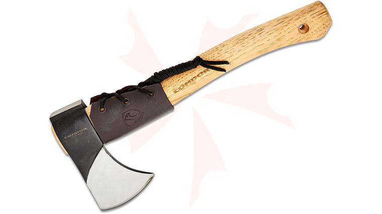 Condor Tool & Knife CTK2854-6.3-HC Mountaineer Trail Expedition Hatchet 14.18 inch Overall 1060 Carbon Axe Head, Burnt American Hickory Handles, Welted Leather Sheath