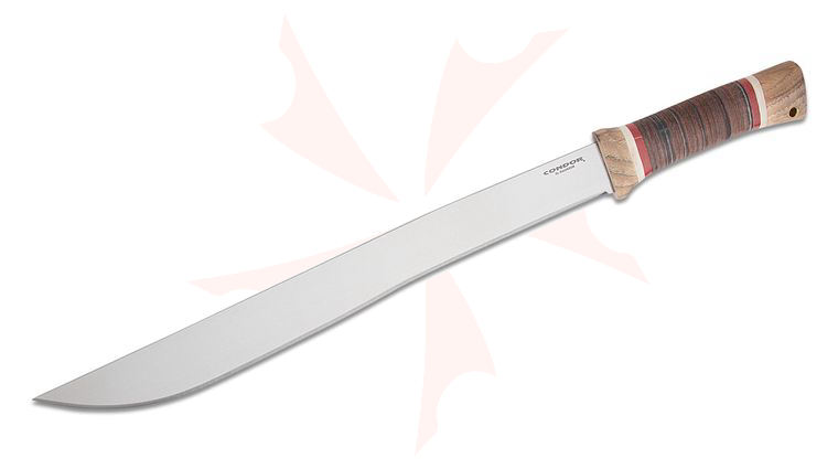 Condor Tool & Knife CTK2852-15.7-HC Country Backroads Machete 21.15 inch Overall 1075 Carbon Steel Polished Blade, Leather Stacked Burnt American Hickory Handle, Welted Leather Sheath
