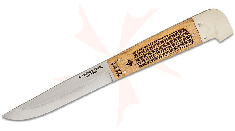 Condor Tool & Knife CTK2860-3.8SK Samicarta Fixed Blade Knife 3.86 inch Scandi Ground Clip Point Blade, American Hickory and White Micarta Handles, Leather Sheath