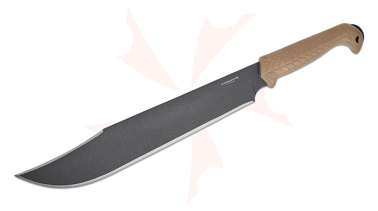 Condor Tool & Knife CTK2872-14DHC Terra Bowie Machete 14.3 inch 1075 Carbon Black Traction Bowie Blade, Desert Tan Polypropylene Handle, Nylon Sheath