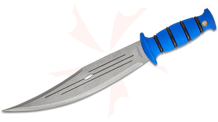 Condor Tool & Knife CTK3004 HC Jungle Bowie Knife 11.2 inch 1075 Stonewashed Bowie Blade, Blue TPE Handles, Welted Leather Sheath