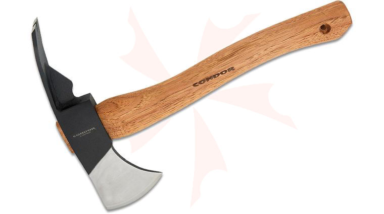 Condor Tool & Knife CTK39-1.6 HC Mountaineer Trail Pulaxi Hatchet 13.9 inch Overall 1060 Carbon Axe Head, Burnt American Hickory Handles, Welted Leather Sheath