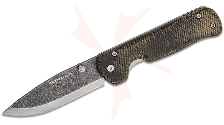 Condor Tool & Knife CTK3937-4.27HC Krakatoa Folding Knife 4.12 inch 1095 Carbon Steel Blade, Army Green Micarta and Stainless Steel Handles