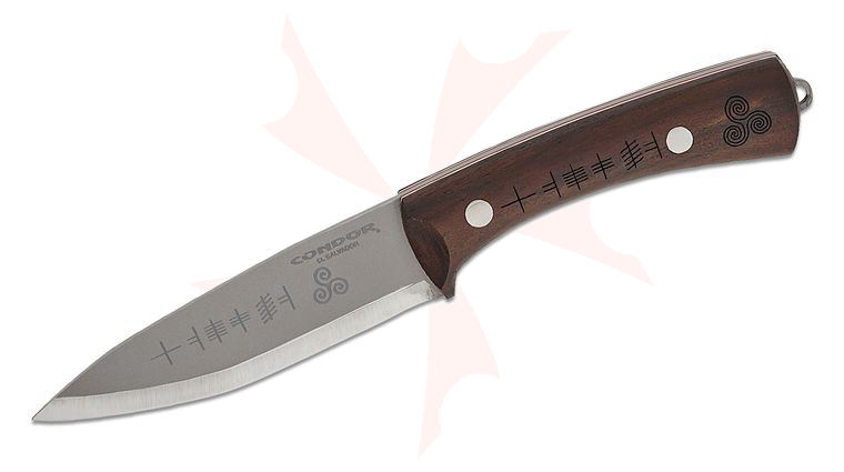 Condor Tool & Knife CTK3974-4.5 HC Druid Fixed Blade Knife 4.57 inch Scandi Ground Blade, Walnut Handles, Leather Sheath