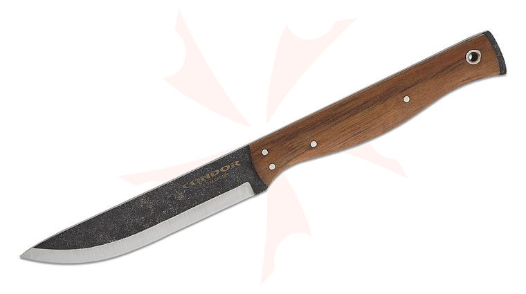 Condor Tool & Knife CTK3971-4.22HC Narrowsaur Fixed Blade Knife 4.22 inch Scandi Ground Drop Point Blade, Walnut Handles, Leather Sheath