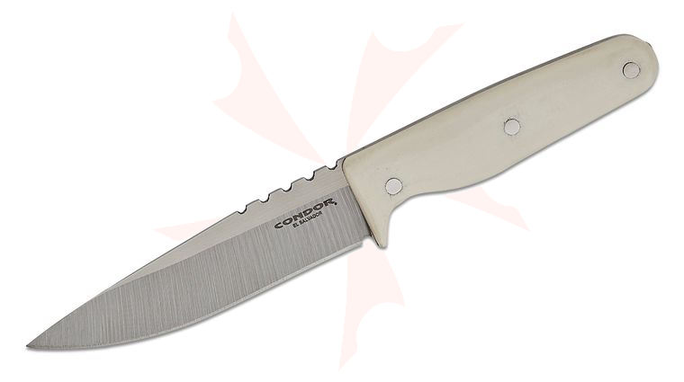 Condor Tool & Knife CTK3972-4.67SS Bonum Fixed Blade Knife 4.61 inch Drop Point Blade, White Micarta Handles, Leather Sheath