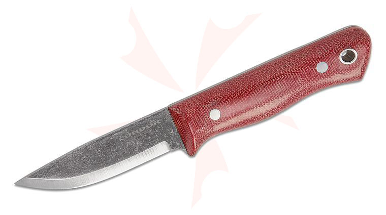 Condor Tool & Knife CTK3981-3HC Mini Firewater Fixed Blade Knife 2.95 inch 1095 Carbon Natural Finish Drop Point Blade, Red Micarta Handles, Welted Leather Sheath with Fire Starter