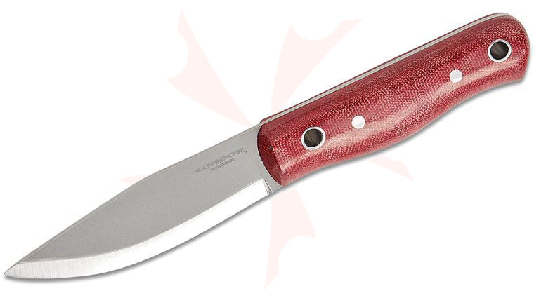 Condor Tool & Knife CTK3981-4.4-SS Firewater Knife 4.45 inch 14C28N Blasted Satin Drop Point Blade, Red Micarta Handles, Welted Leather Sheath with Fire Starter