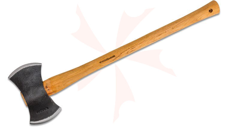 Condor Tool & Knife CTK4051C175 Double Bit Michigan 6.75 inch Carbon Steel Head, American Hickory Handle, Leather Sheath