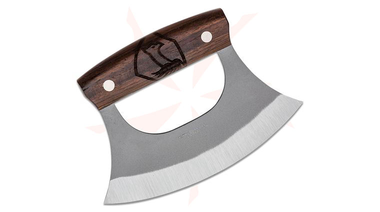 Condor Tool & Knife CTK5007-6.0HC Ulu Knife 6 inch Blasted Satin Blade, Walnut Wood Handles, Welted Leather Sheath