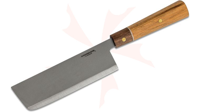 Condor Tool & Knife CTK5001-7.0 Kondoru Kitchen Nakkiri Knife 7.03 inch Blasted Satin Blade, Hickory/Walnut Wood Handles, Welted Leather Sheath