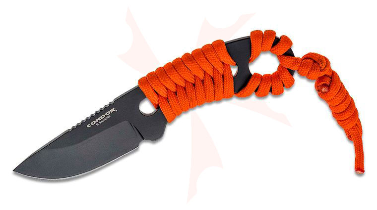 Condor Tool & Knife CTK806-25HC Carlitos Neck Knife 2.51 inch 1075 Carbon Steel Black Cerakote Blade, Orange Paracord Wrapped Handle, Kydex Sheath