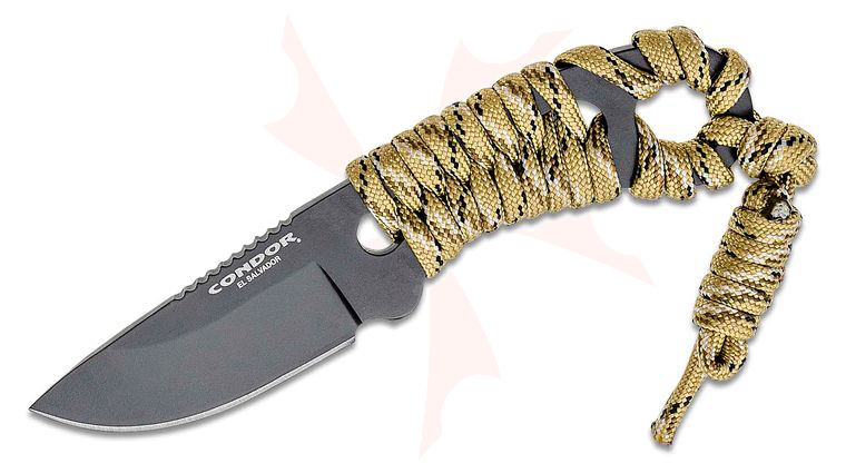 Condor Tool & Knife CTK808-25HC Carlitos Neck Knife 2.51 inch 1075 Carbon Steel Black Cerakote Blade, Desert Tan Paracord Wrapped Handle, Kydex Sheath