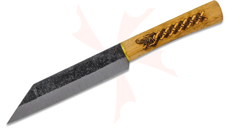 Condor Tool & Knife CTK1024-7.0HC Norse Dragon Seax Knife 7.03 inch 1095 Carbon Steel Blade, Burnt Hickory Handle, Welted Leather Sheath