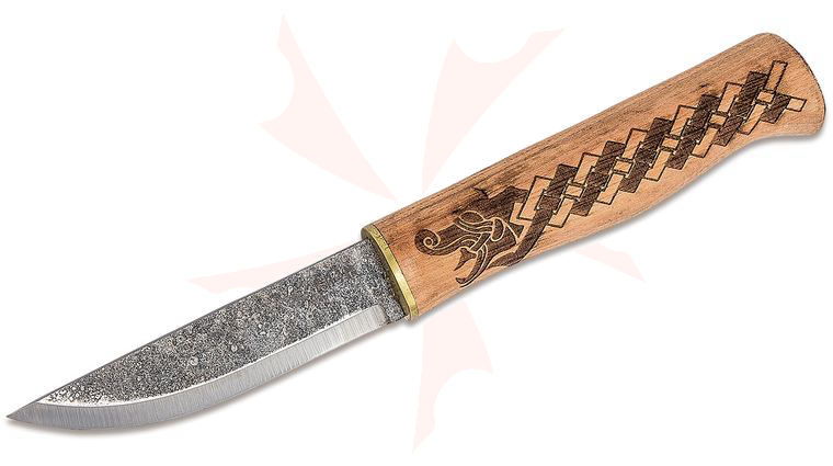 Condor Tool & Knife CTK1021-3.8HC Norse Dragon Knife 3.88 inch 1095 Carbon Steel Blade, Burnt Hickory Handle, Welted Leather Sheath