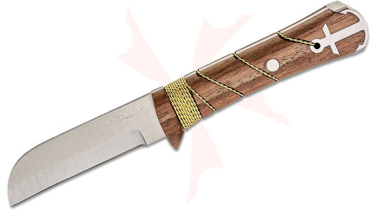 Condor Tool & Knife CTK117-3.75-4C Ocean Raider Fixed Blade Knife 3.77 inch 440C Stainless Steel Sheepsfoot, Walnut Handles, Welted Leather Sheath