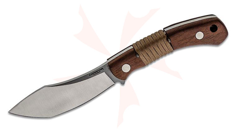 Condor Tool & Knife CTK120-4.12-4C Mountaineer Trail Knife Fixed Blade Knife 4.14 inch 440C Stainless Steel Parang, Walnut Handles, Welted Leather Sheath