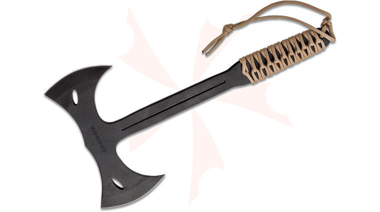Condor Tool & Knife CTK1402-1.4 Double Bit Throwing Axe 7 inch Carbon Steel Head, Paracord Wrapped Handle, Canvas Sheath