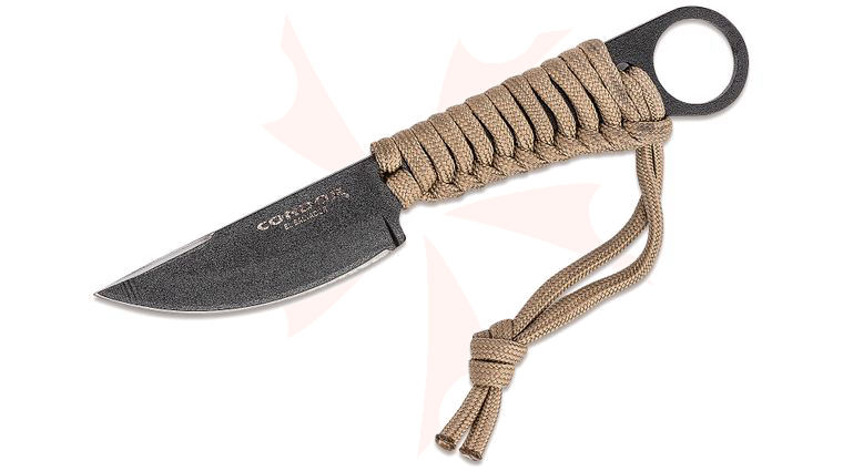 Condor Tool & Knife CTK1802-2.75HC Kickback Knife Fixed 2.75 inch Carbon Steel Blade, Tan Paracord Wrapped Handle, Kydex Sheath