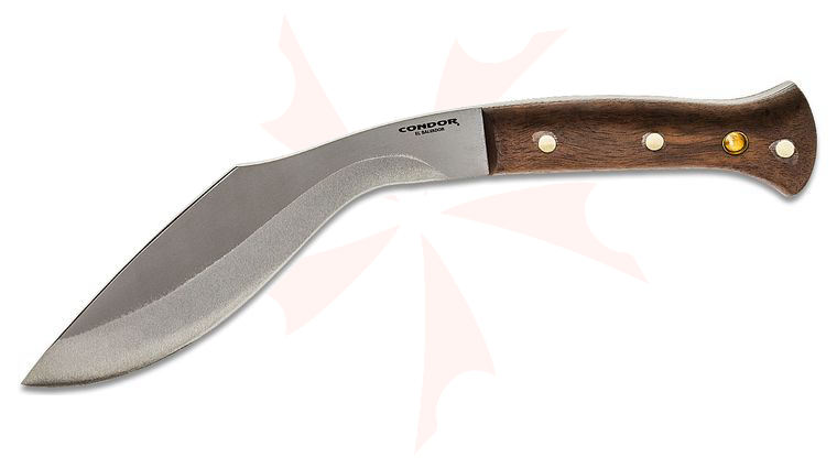 Condor Tool & Knife CTK1813-10HC Heavy Duty Kukri Knife Fixed 10.01 inch 1075 Carbon Steel Blade, Walnut Wood Handles, Welted Leather Sheath