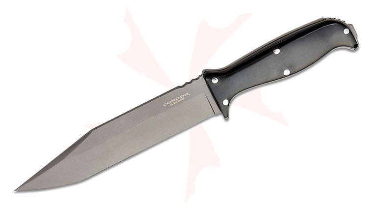 Condor Tool & Knife CTK1829-6.8SS Enduro Fixed Blade Knife 6.82 inch 420HC Blasted Satin Clip Point Blade, Black Paper Micarta Handles, Kydex Sheath
