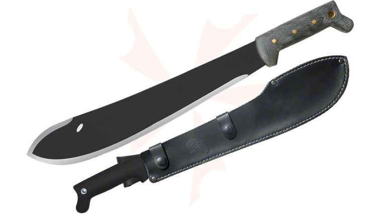 Condor Tool & Knife CTK227-15HCM Bolo Machete 15-1/2 inch Black Carbon Steel Blade, Micarta Handles, Leather Sheath