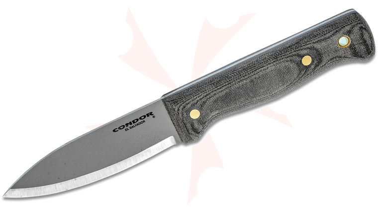 Condor Tool & Knife CTK232-4.3HCM Bushlore Camp Knife 4-5/16 inch Carbon Steel Satin Blade, Micarta Handle, Black Leather Sheath