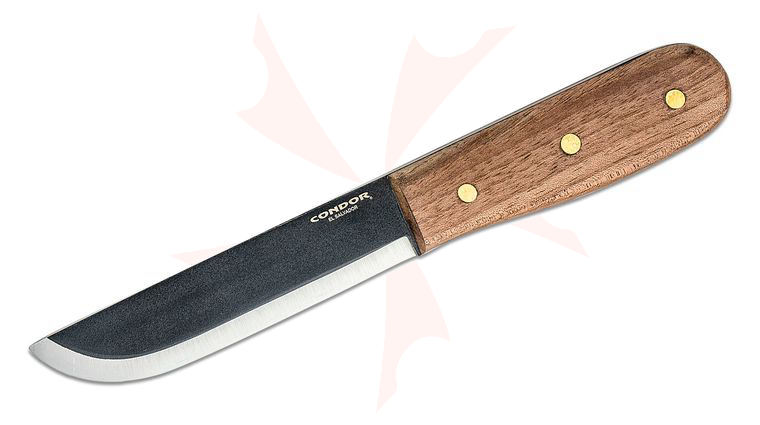 Condor Tool & Knife CTK236-5HC Bushcraft Basic Camp Knife 5 inch Carbon Steel Black Blade, Hardwood Handle, Leather Sheath