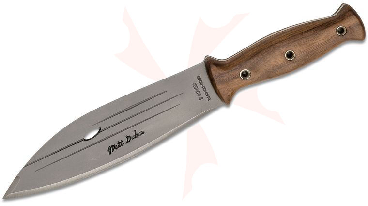 Condor Tool & Knife CTK242-8 Primitive Bush Knife 8 inch Blasted Satin Stainless Steel Blade, Hardwood Handle, Leather Sheath