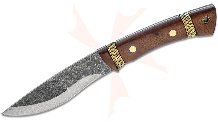 Condor Tool & Knife CTK2819-5.25HC Large Huron Fixed Blade Knife 5.71 inch 1095 Carbon Steel, Walnut Wood Handles, Welted Leather Sheath