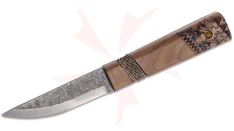 Condor Tool & Knife CTK2812-3.2HC Mini Indigenous Puukko Knife 3.29 inch 1095 Carbon Steel Blade, Walnut Handles, Welted Leather Sheath