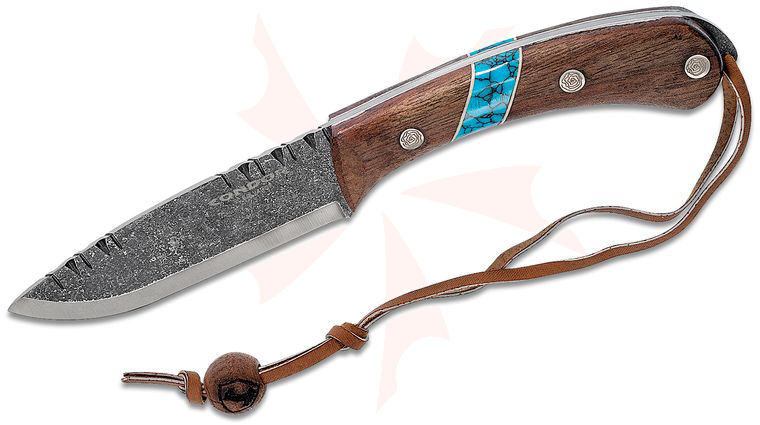 Condor Tool & Knife CTK2825-4.3HC Blue River Fixed Blade Knife 4.31 inch 1095 Carbon Steel, Walnut Wood and Turquoise Handles, Welted Leather Sheath