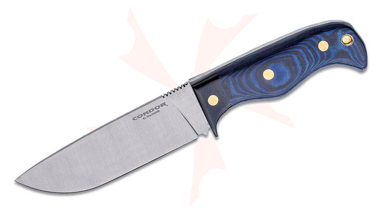 Condor Tool & Knife CTK2831-5.5HC Blue Havoc Fixed Blade Knife 5.5 inch Polished High Carbon Steel Drop Point, Blue/Black Micarta Handles, Kydex and Leather Sheath