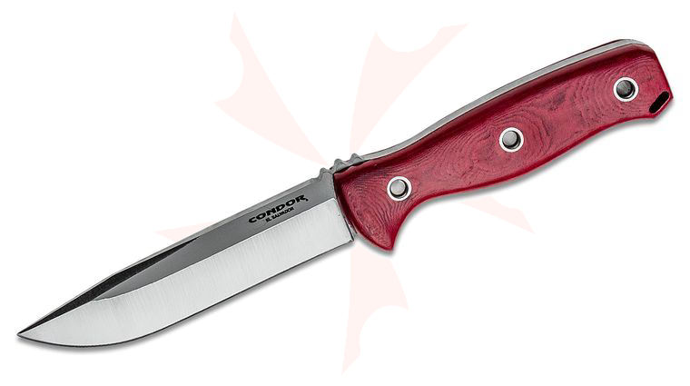 Condor Tool & Knife CTK2832-4.7HC Bushcraft Bliss Fixed Blade Knife 4.8 inch High Carbon Steel Clip Point, Red Linen Micarta Handles, Kydex Sheath