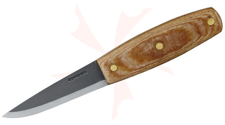 Condor Tool & Knife CTK3918-4 Primitive Mountain Knife 4 inch 1075 Carbon Steel Blade, Micarta Handles, Leather Sheath