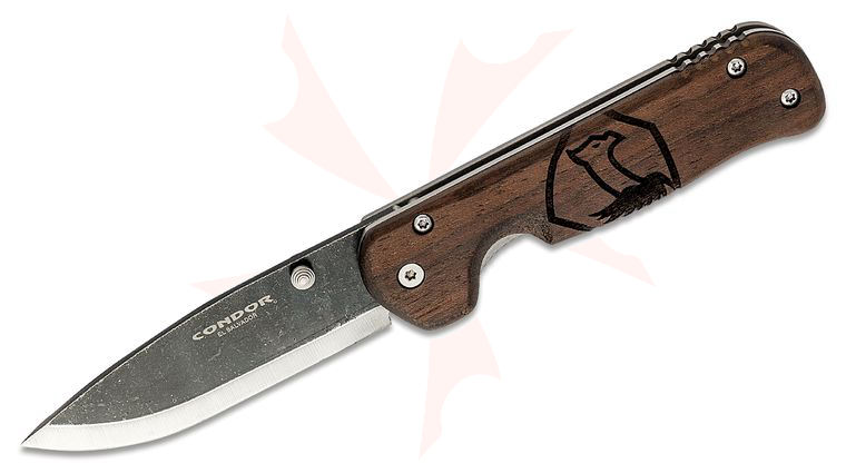 Condor Tool & Knife CTK3952-4.2HC Krakatoa Folding Knife 4.12 inch 1095 Carbon Steel Blade, Walnut Wood and Stainless Steel Handles
