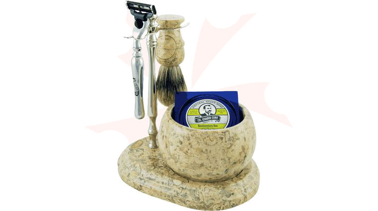 Colonel Conk #250C Handcrafted 5 Piece Marble Shave Set in Fossil, Chrome