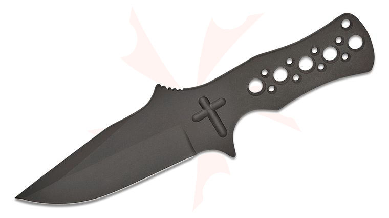 Crawford Custom Stealth Fixed Blade Neck Knife 3.75 inch CPM-S30V Midnight Black Cerakote Drop Point Blade and Skeletonized Handle, Kydex Sheath