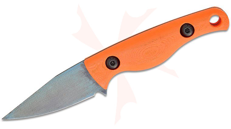 Creely Blades John Gray Customized Minnow Pocket Fixed Blade Knife 2.12 inch Beta Titanium (Graytanium Z) Chisel Clip Point Blade, Orange Carbon Fiber Composite Handles, Kydex Sheath