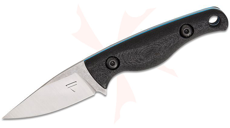 Creely Blades Minnow Pocket Fixed Blade Knife 2.12 inch MagnaCut Satin Clip Point Blade, Black Carbon Fiber Composite Handles with Blue Liners, Kydex Sheath