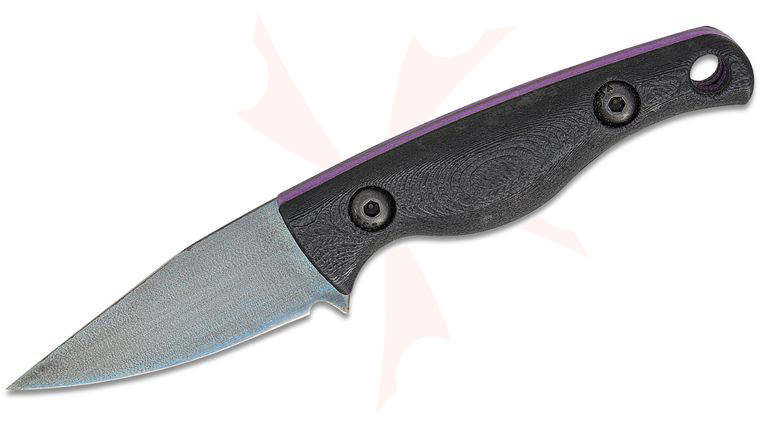 Creely Blades John Gray Customized Minnow Pocket Fixed Blade Knife 2.12 inch Beta Titanium (Graytanium Z) Chisel Clip Point Blade, Black Carbon Fiber Composite Handles with Purple Liners, Kydex Sheath