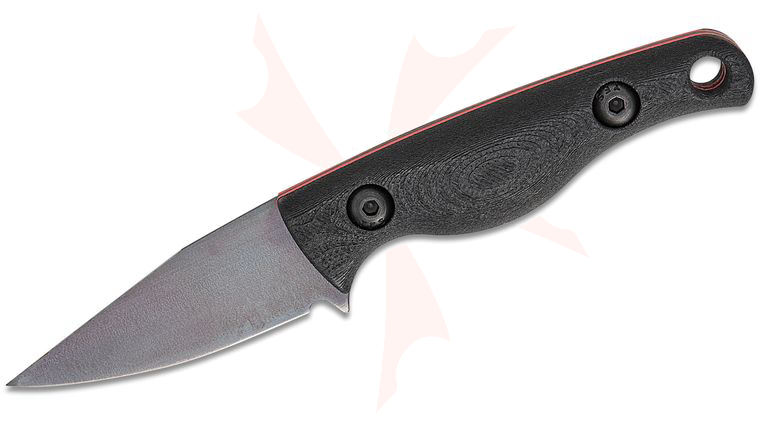 Creely Blades John Gray Customized Minnow Pocket Fixed Blade Knife 2.12 inch Beta Titanium (Graytanium Z) Chisel Clip Point Blade, Black Carbon Fiber Composite Handles with Red Liners, Kydex Sheath