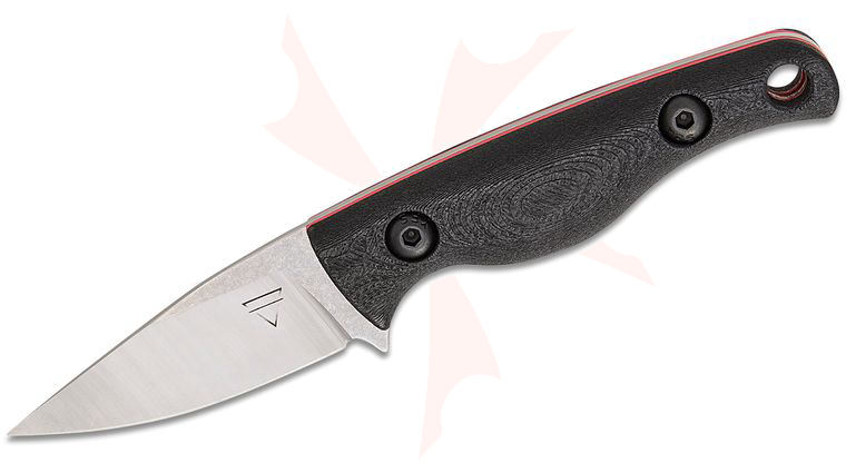 Creely Blades Minnow Pocket Fixed Blade Knife 2.12 inch MagnaCut Satin Clip Point Blade, Black Carbon Fiber Composite Handles with Red Liners, Kydex Sheath