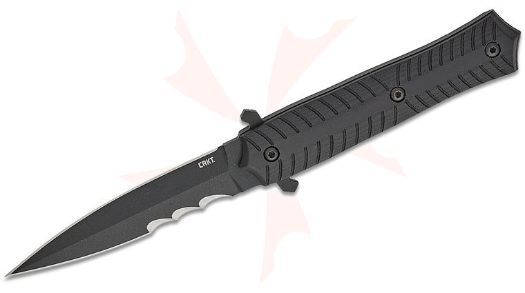 Columbia River CRKT 2263 Michael Rodriguez Xolotl Fixed Blade Knife 4.53 inch SK-5 Black Powder Coated Double Edge Combo Spear Point Blade, Black G10 Handles, Black GRN Sheath