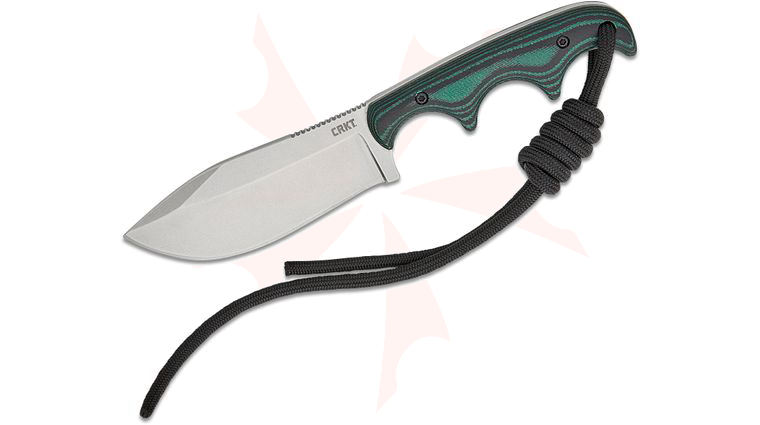 Columbia River CRKT 2376 Folts Minimalist Fixed Blade Neck Knife 2.9 inch D2 Stonewashed Nessmuk Blade, Green Micarta Handles, Polypropylene Sheath