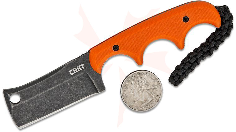 Columbia River CRKT 2383OK Folts Minimalist Cleaver Fixed Blade Neck Knife 2.131 inch D2 Black Blade, Orange G10 Handles, Thermoplastic Sheath